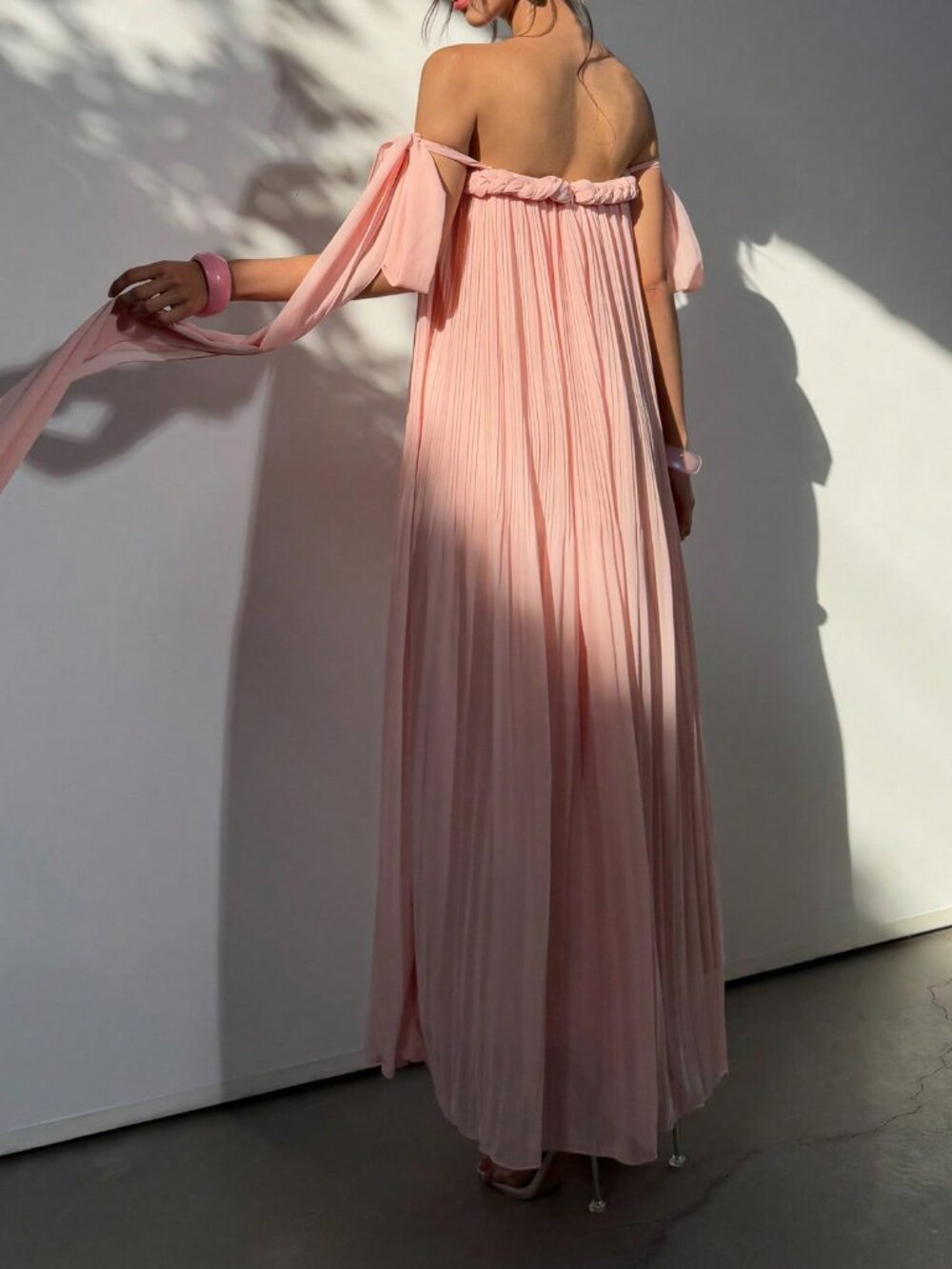 Coral Elegant Women's Off Shoulder Flowy Tie Strap Maxi Dress - Picture 2 of 6